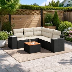 Garden Sofa Set 6 Piece Outdoor Furniture Patio Black Poly Rattan with Cushions