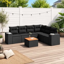 Dimensions and Details of 7 Piece Black Outdoor Sofa Set