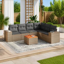 7-Piece Modular Outdoor Sofa Set - Beige PE Rattan
