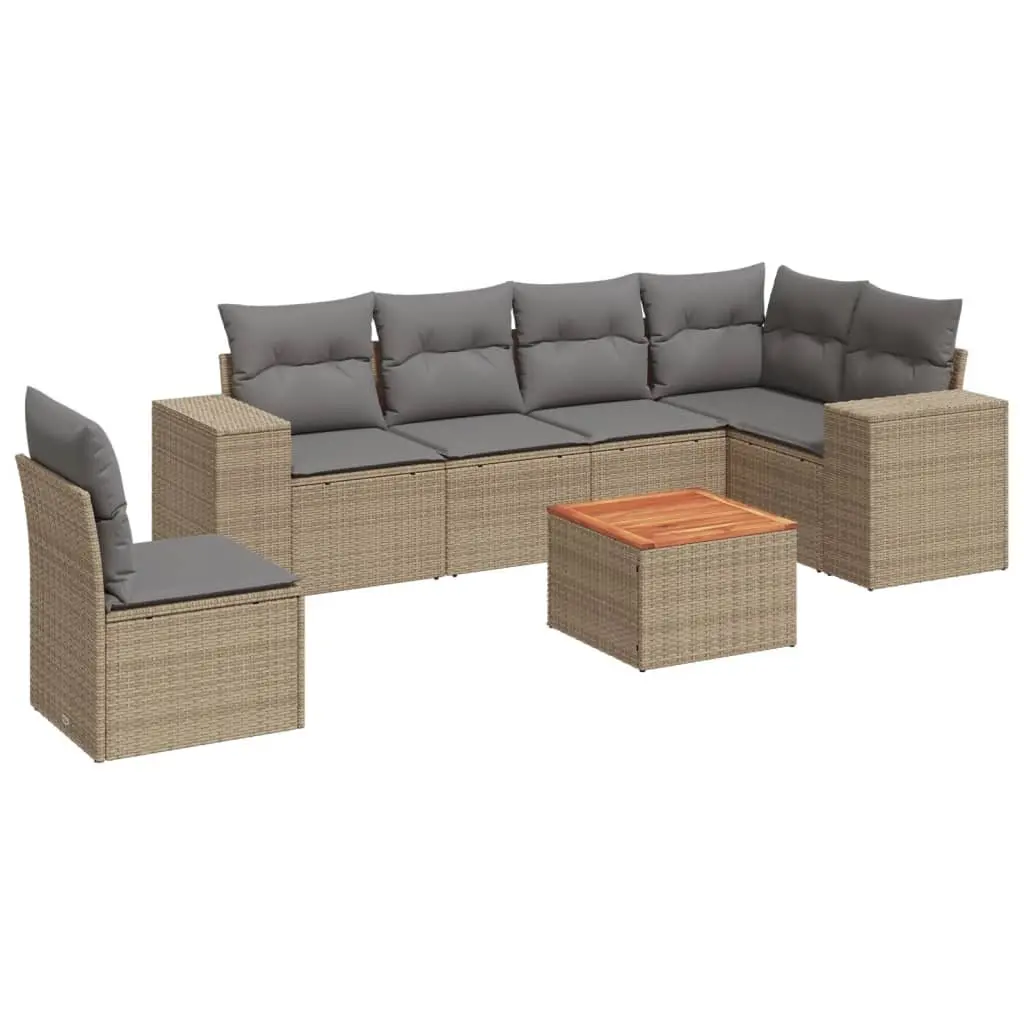 7 Piece Garden Sofa Set Outdoor Furniture Beige Poly Rattan with Cushions Patio