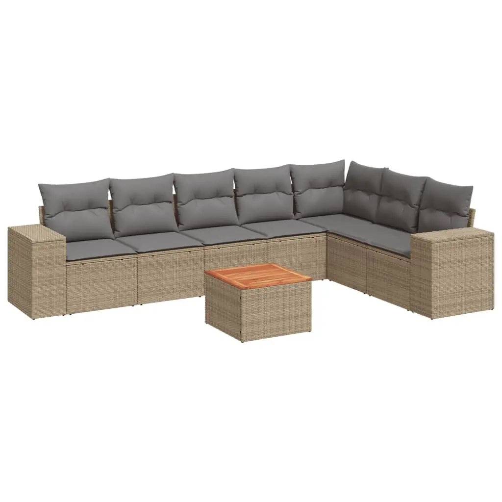 8 Piece Garden Sofa Set Outdoor Furniture Beige Poly Rattan with Cushions Patio