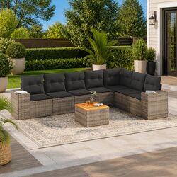 Garden Sofa Set 8 Piece Outdoor Furniture Grey Poly Rattan Modular Patio Seating