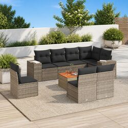 9 Piece Outdoor Sofa Set: Grey Poly Rattan Specifications