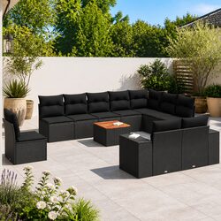 Garden Sofa Set Specifications: 11 Pieces, Black Poly Rattan