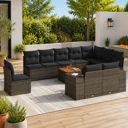 Garden Sofa Set 11 Piece Outdoor Furniture Grey Poly Rattan Modular Patio Lounge