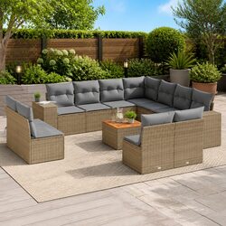 Garden Sofa Set: 12-Piece Beige Poly Rattan Furniture