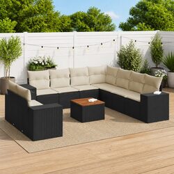 10 Piece Outdoor Sofa Set – Black Poly Rattan Details