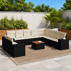 11 Piece Garden Sofa Set: Black Rattan & Acacia Wood