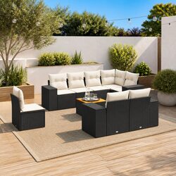 Garden Sofa Set 9 Piece Outdoor Furniture Patio Black Poly Rattan Modular with