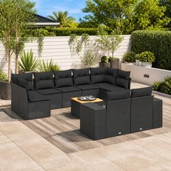 10 Piece Outdoor Sofa Set - PE Rattan & Acacia Wood