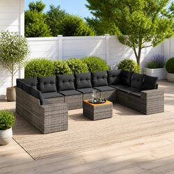 Garden Sofa Set Specifications: 11 Pieces in Grey Rattan