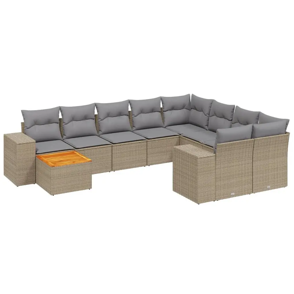 Garden Sofa Set 11 Piece Outdoor Furniture Beige Poly Rattan Patio Lounge