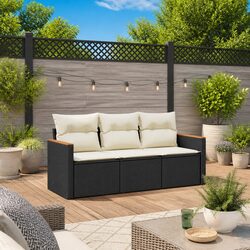 Garden Sofa Set - 3-Piece Modular Black Rattan