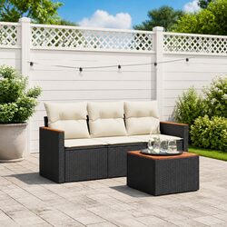 4-Piece Modular Patio Furniture Set - Black Poly Rattan