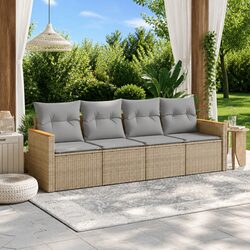 4 Piece Garden Sofa Set Specifications: Beige Poly Rattan