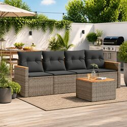 5 Piece Garden Sofa Set with Storage Grey Poly Rattan Outdoor Furniture Patio
