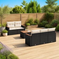6-Piece Modular Garden Sofa Set with Acacia Wood Table