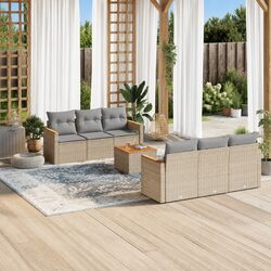7 Piece Garden Sofa Set Specifications: Beige Poly Rattan