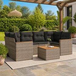 7-Piece Modular Garden Sofa Set - Grey Poly Rattan