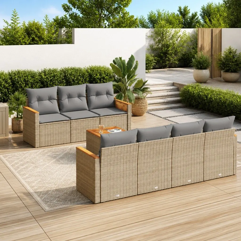 Garden Sofa Set Outdoor Furniture 8 Piece Beige Poly Rattan Patio Seating