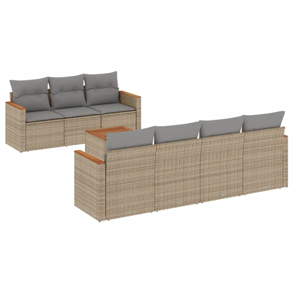 Garden Sofa Set Outdoor Furniture 8 Piece Beige Poly Rattan Patio Seating
