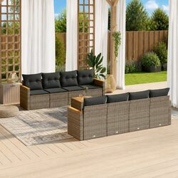 Garden Sofa Set 9 Piece Outdoor Furniture Grey Poly Rattan Patio Lounge Chairs