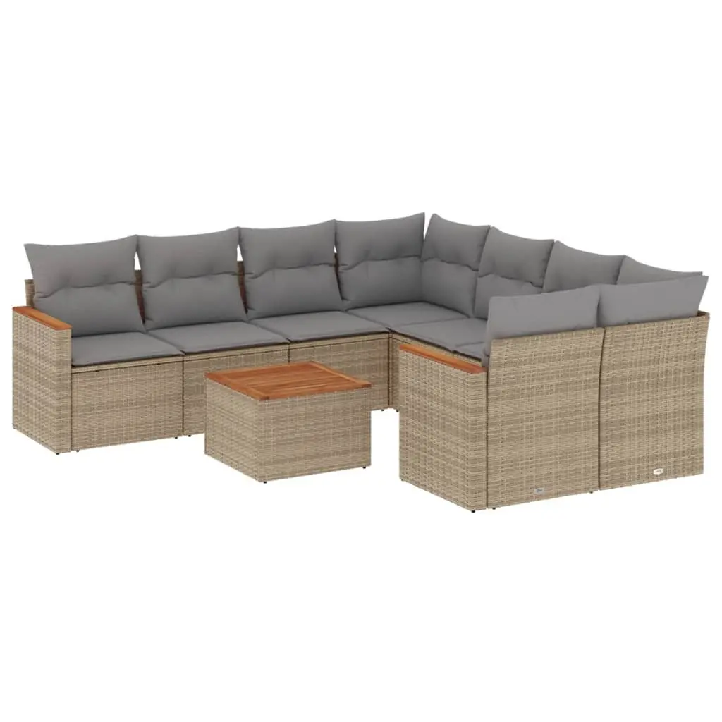 9 Piece Garden Sofa Set for Patio Outdoor Beige Poly Rattan Furniture