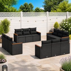 Garden Sofa Set 12 Piece Outdoor Patio Furniture Black Poly Rattan Modular