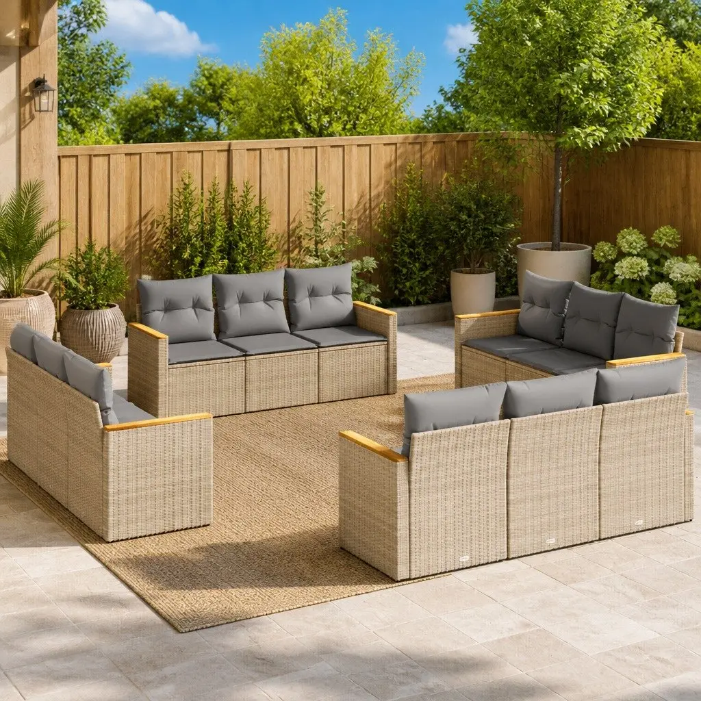 Beige 12-Piece Modular Garden Sofa Set with Cushions