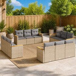 Beige 12-Piece Modular Garden Sofa Set with Cushions