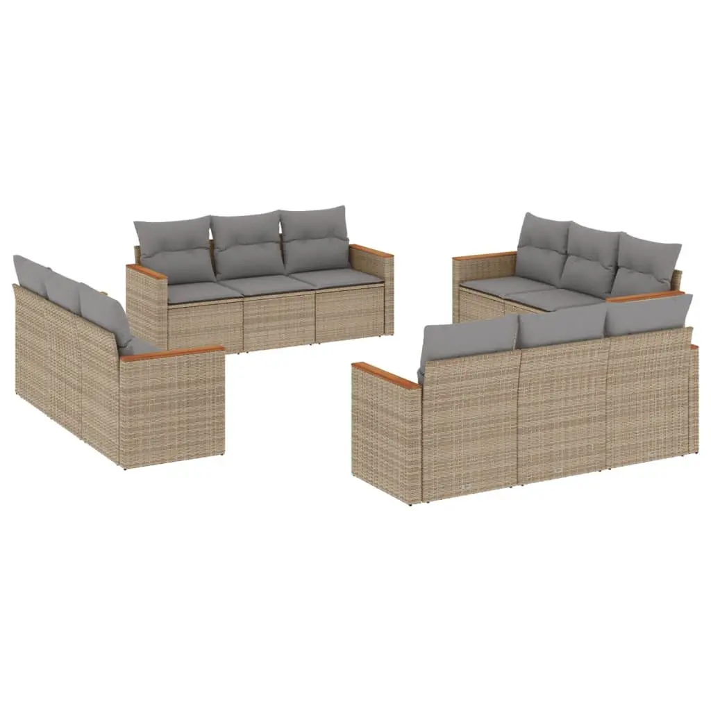 Beige 12-Piece Modular Garden Sofa Set with Cushions
