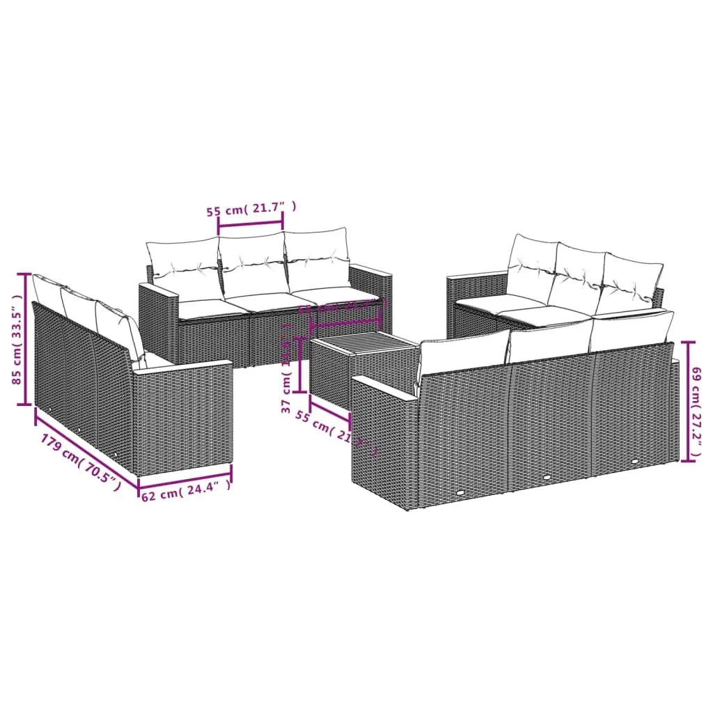 13 Piece Garden Sofa Set with Grey Cushions