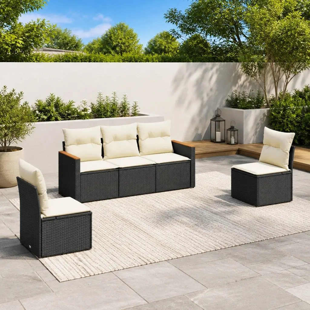 Garden Sofa Set Outdoor Furniture 5 Piece Modular Black Poly Rattan