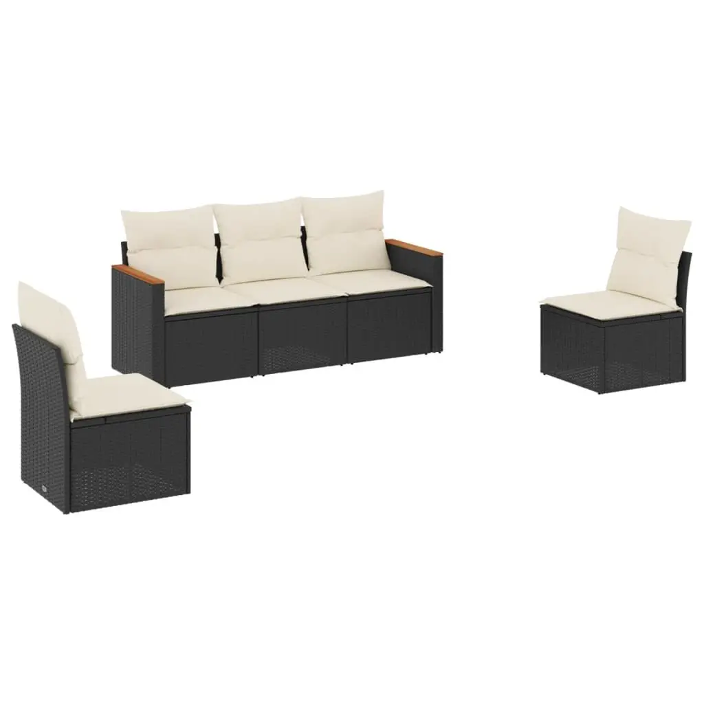 Garden Sofa Set Outdoor Furniture 5 Piece Modular Black Poly Rattan