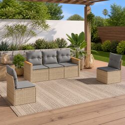 5-Piece Garden Sofa Set - Beige Poly Rattan and Cushions