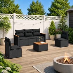 6-Piece Modular Garden Sofa Set - Black Poly Rattan