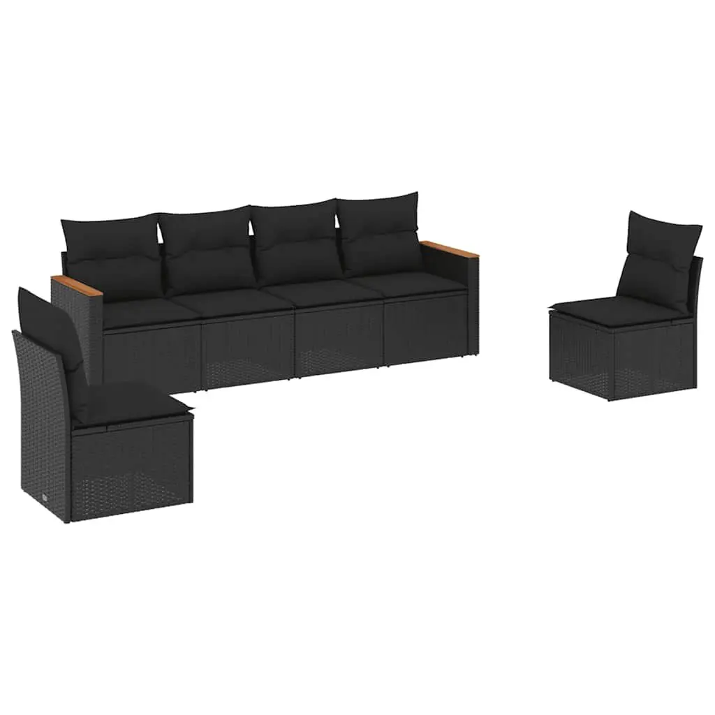 Garden Sofa Set Outdoor Furniture Modular 6 Piece Black Poly Rattan
