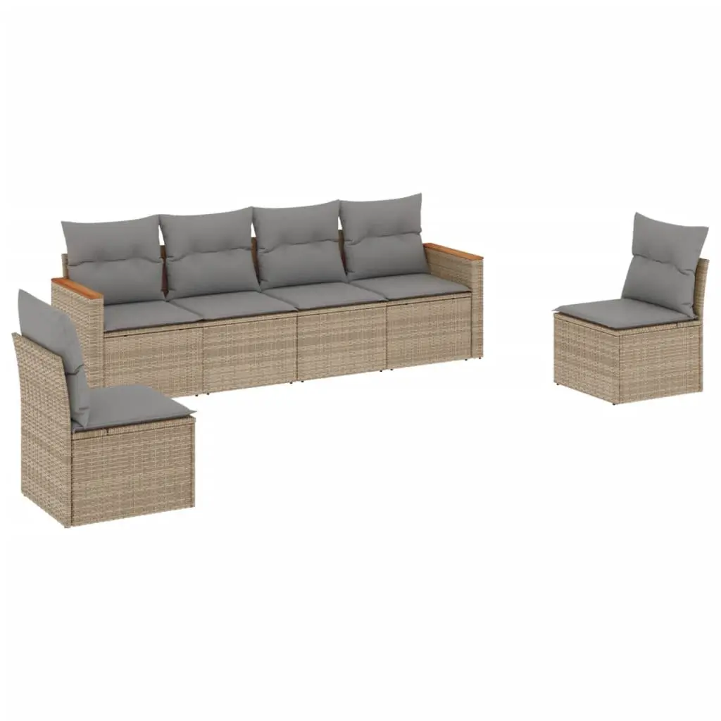 Garden Sofa Set Outdoor Furniture Patio 6 Piece Beige Poly Rattan Modular