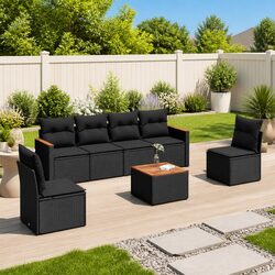 7 Piece Garden Sofa Set Specifications: Black Rattan, Storage