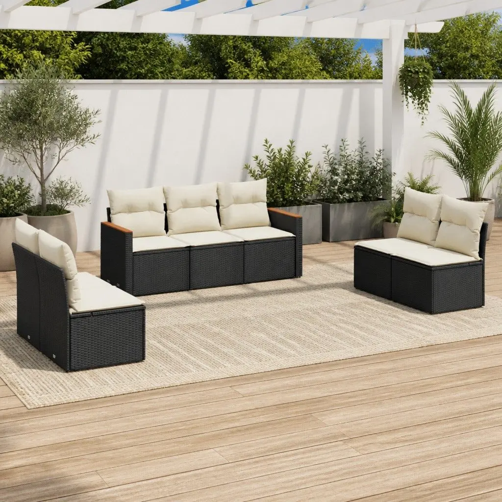 7-Piece Black Poly Rattan Sofa Set
