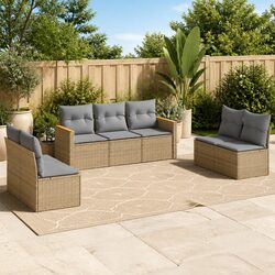7 Piece Outdoor Garden Sofa Set Patio Furniture with Storage Cushions Beige