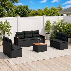 8 Piece Modular Garden Sofa Set with Black Cushions