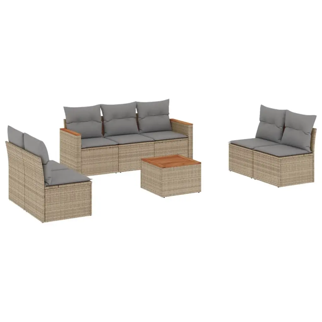 Garden Sofa Set 8 Piece Outdoor Patio Furniture Beige Poly Rattan with Cushions