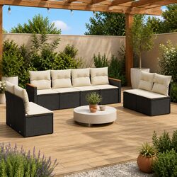 Modular Garden Sofa Set: 8 Pieces, Black PE Rattan