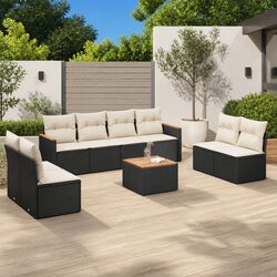 9 Piece Modular Outdoor Sofa Set with Cushions in Black