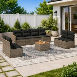 Detailed Specifications of 9-Piece Grey Garden Sofa Set