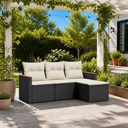 Durable 4-Piece Garden Sofa Set with Black PE Rattan Design