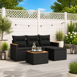 5-Piece Modular Garden Sofa Set - Black Poly Rattan