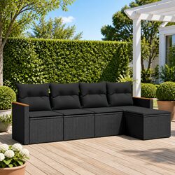 5-Piece Patio Sectional Sofa Set, Black PE Rattan Construction