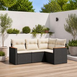 4-Piece Garden Sofa Set: Black Poly Rattan Furniture